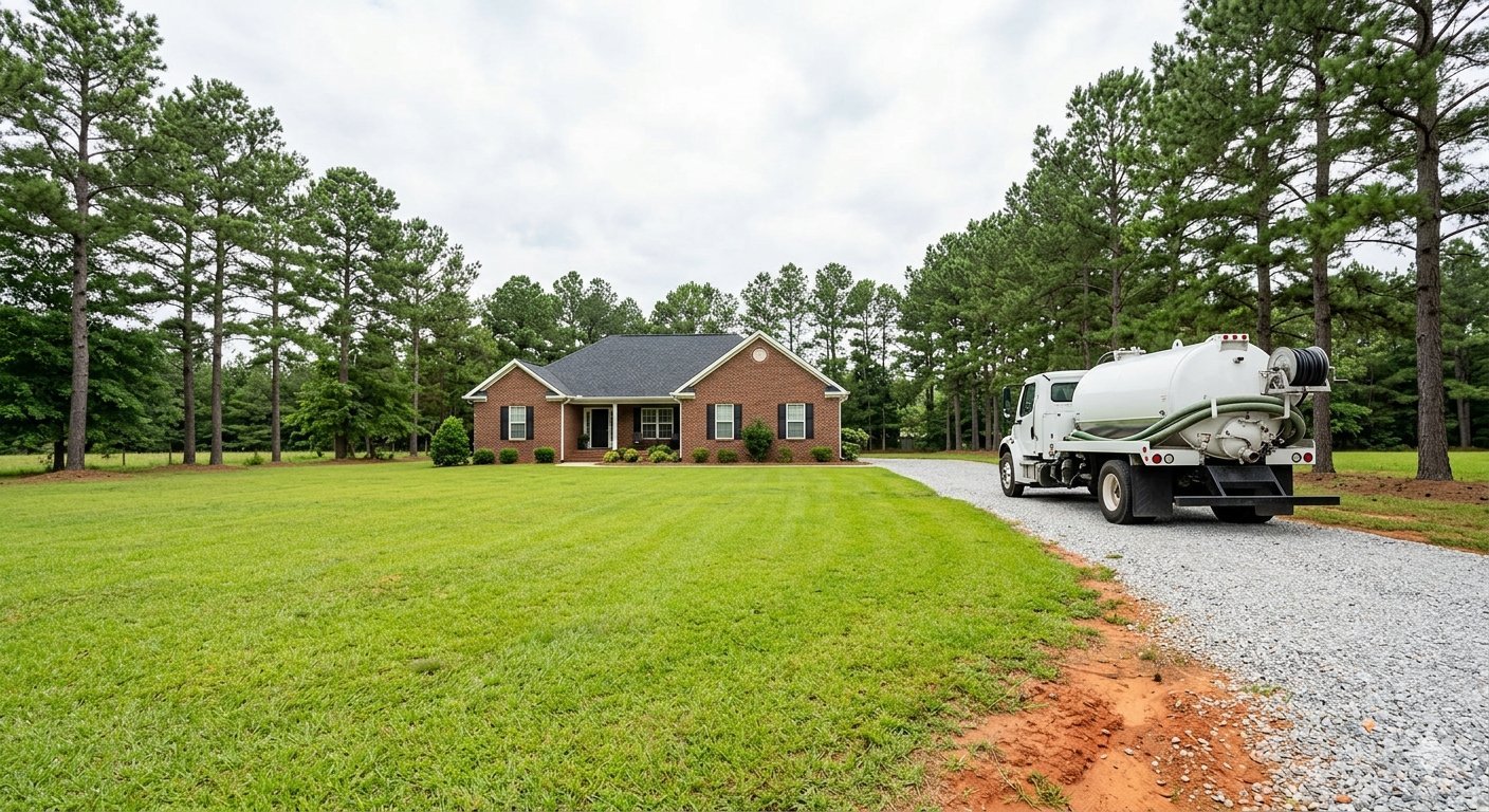 Rural Houston County, Georgia property with septic service truck